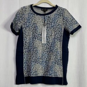 DG2 Blue Leopard Print Short Sleeve Women's by Diane Gilman Top